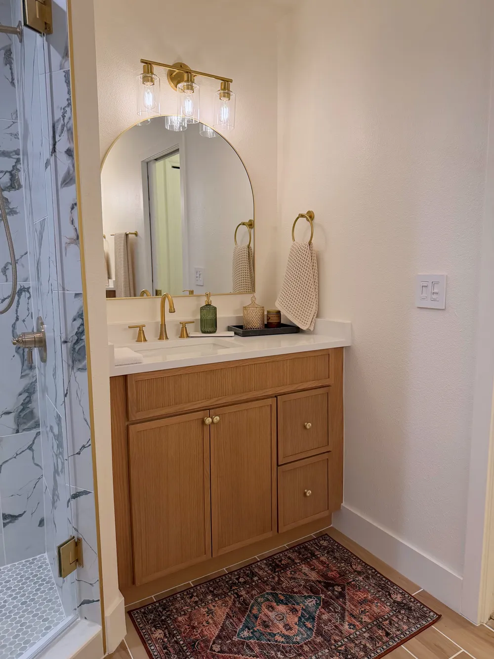 Vanity beside the shower in the Calle bathroom.