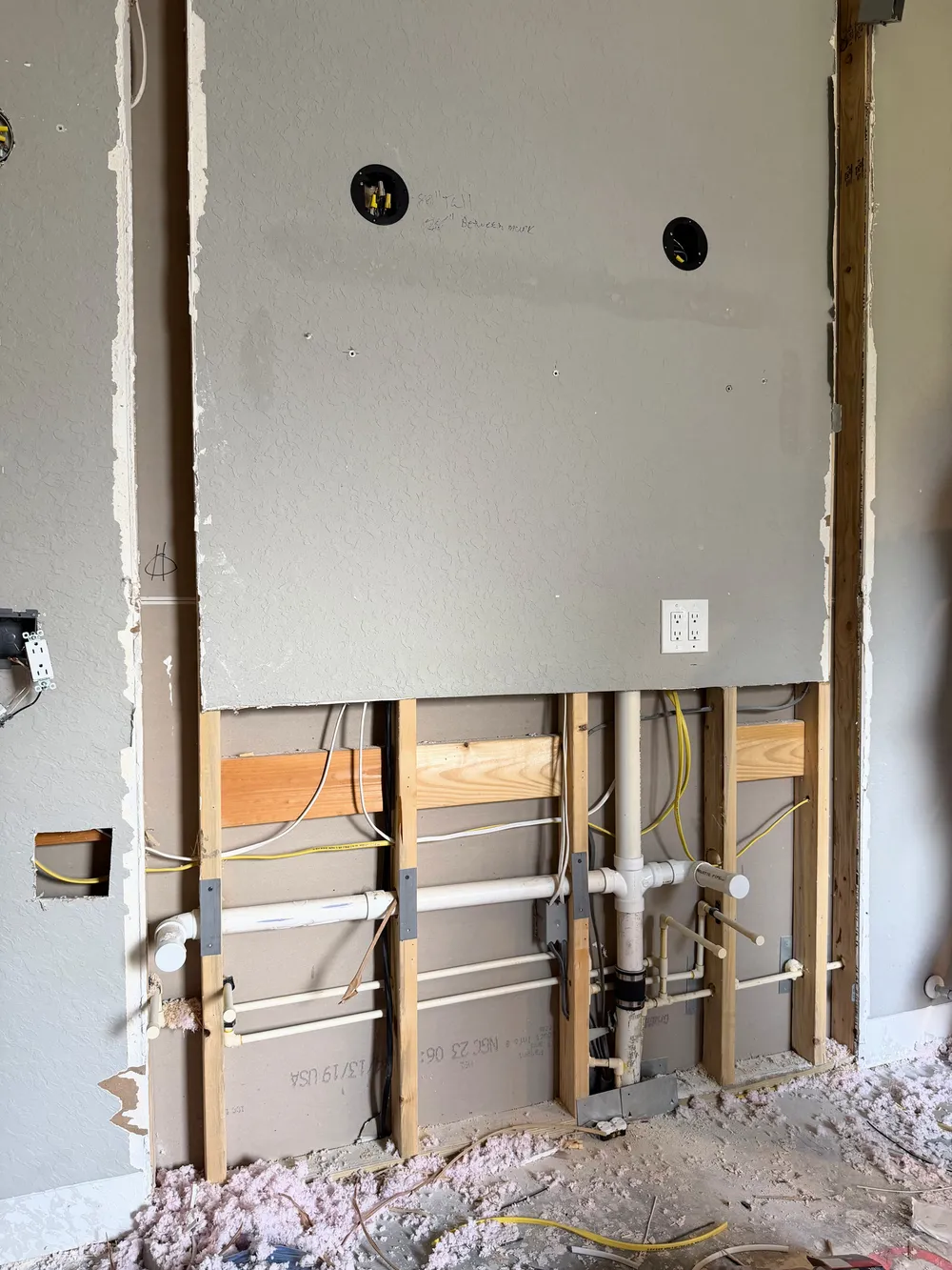 Exposed plumbing in the Pompano bathroom.