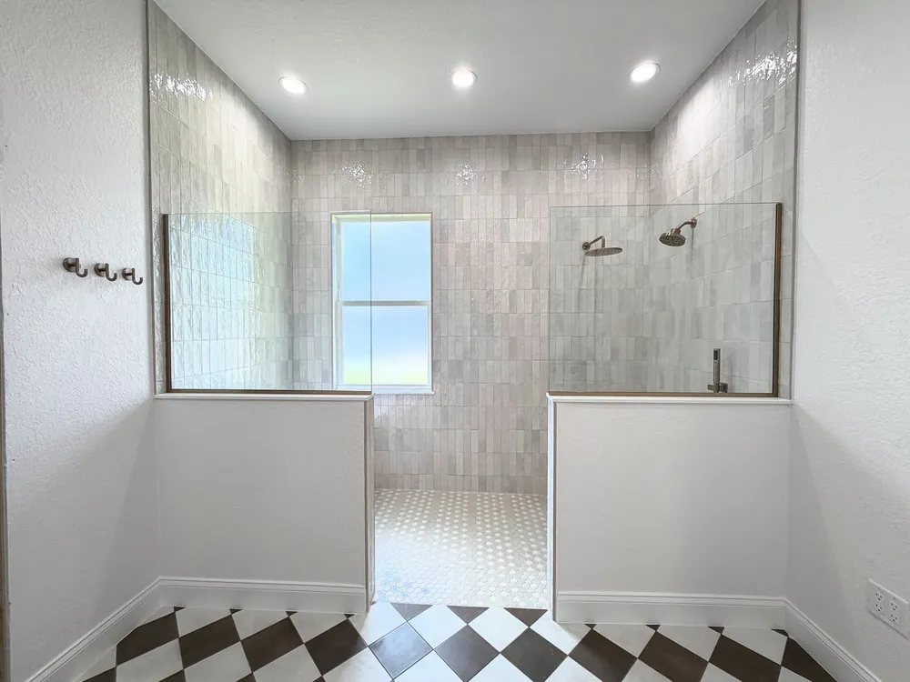 Finished wet-room overview in the Pompano bathroom.