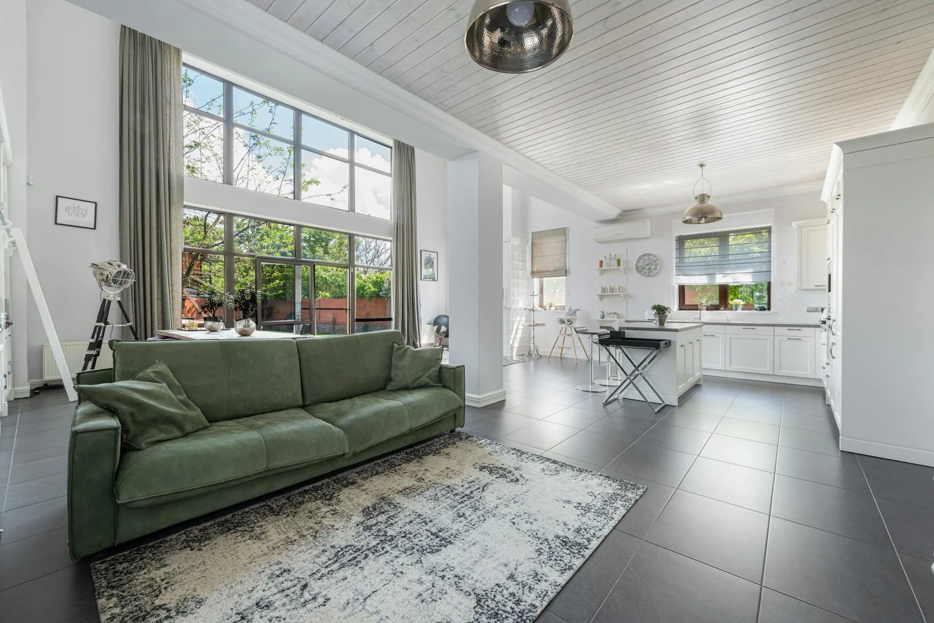 Bright Living Room with Kitchen View