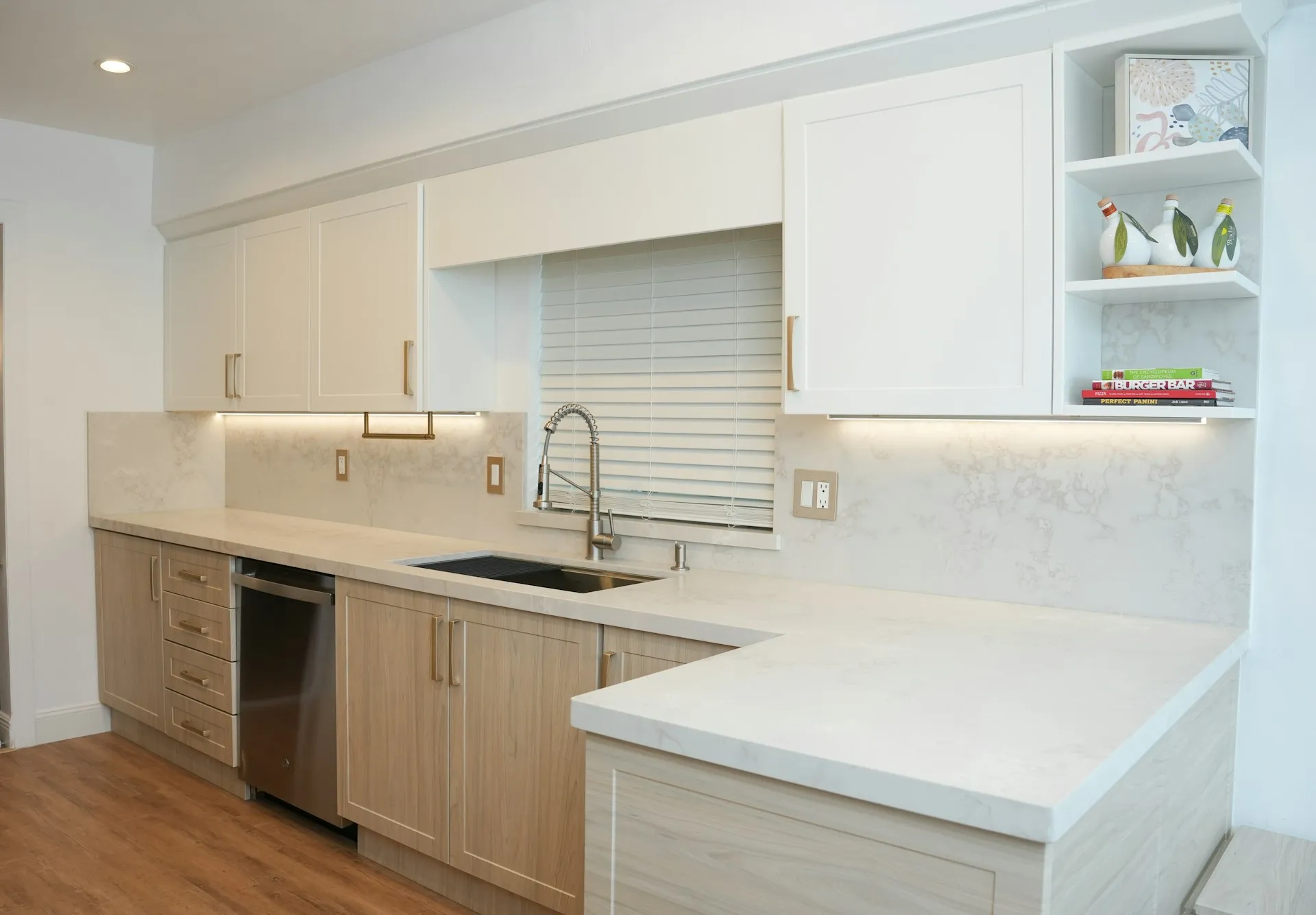 Two Tone Cabinets with Gold Hardware