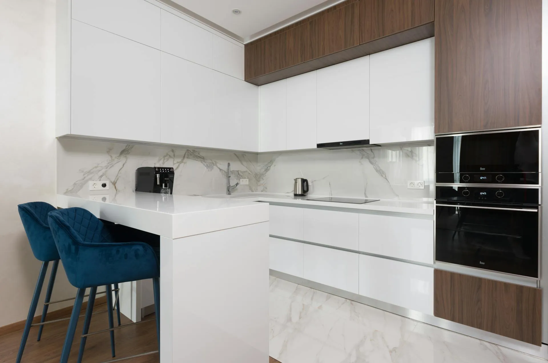 White and Brown Modern Small Kitchen