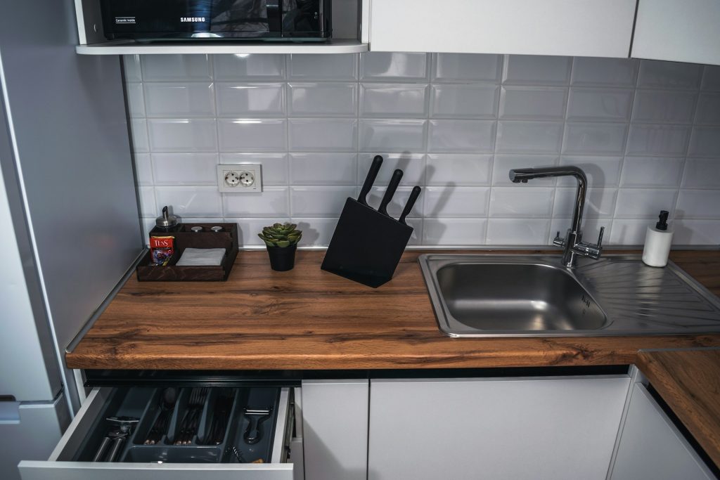 Butcher Block Countertop with Subway Tile Backsplash
